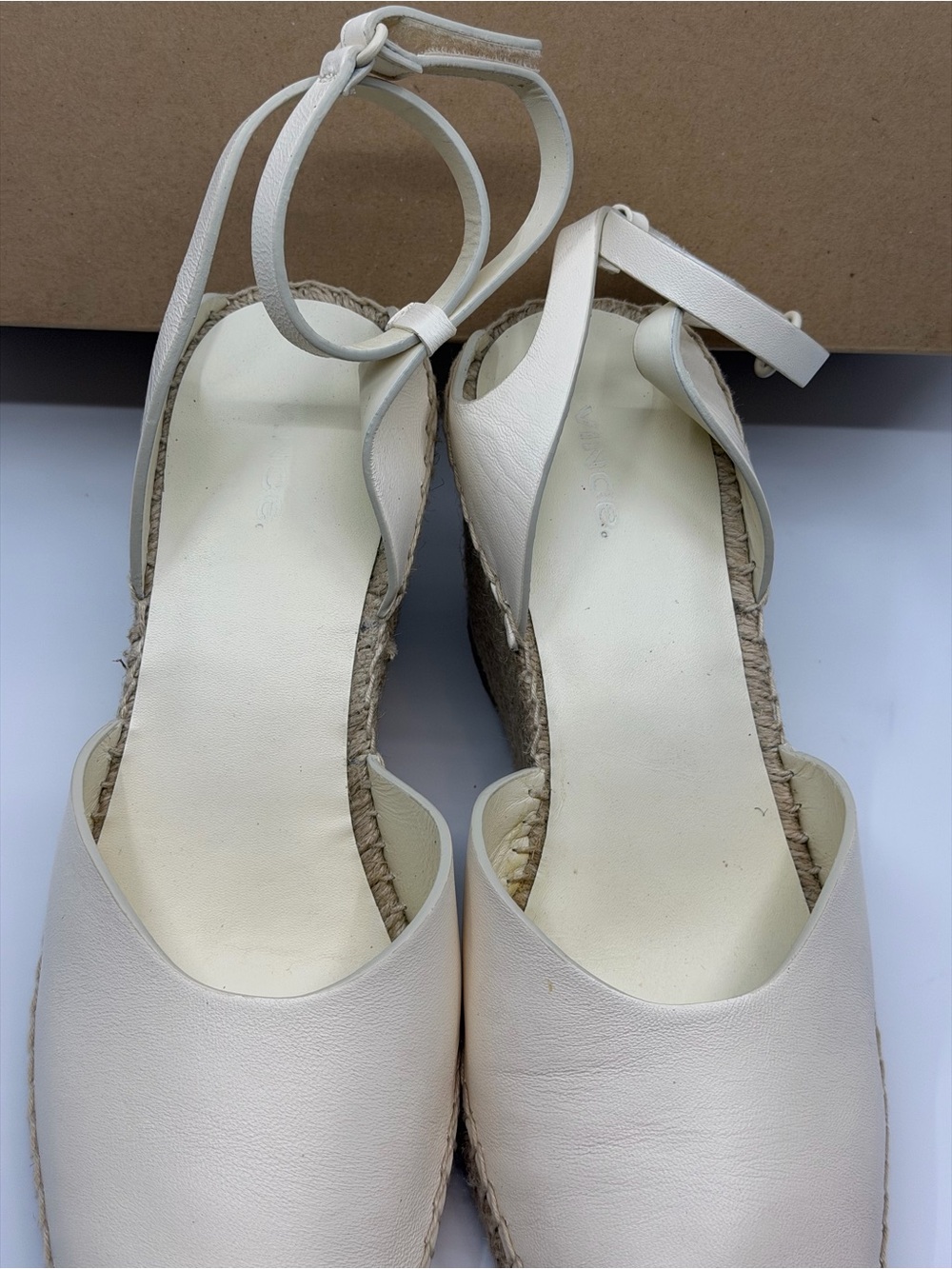 Vince Cream Espadrille Wedge Sandals with Ankle Strap